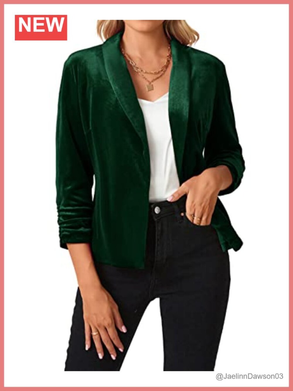 Velvet Blazer 3/4 Ruched Sleeve Shawl Lapel Open Front Slim Fit